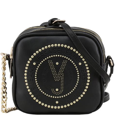 versace jeans black studded crossbody bag